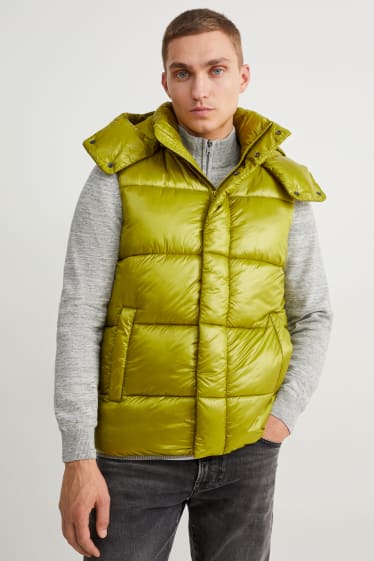 Men - Quilted gilet with hood - neon green