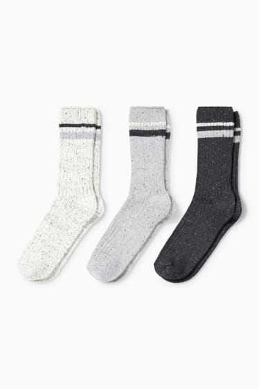 Pánské - Multipack 3 ks - tenisové ponožky - šedá-žíhaná