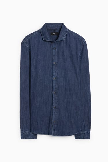 Uomo - Camicia di jeans - regular fit - colletto cutaway - jeans blu scuro