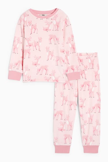 Kinder - Rehkitz - Fleece-Pyjama - 2 teilig - rosa