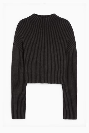 Nastolatki - CLOCKHOUSE - sweter ze stójką - w prążki - czarny