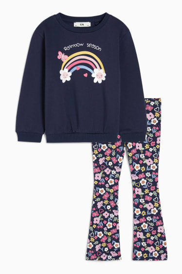 Children Girls - Rainbow - set - sweatshirt and flared leggings - 2 piece - dark blue