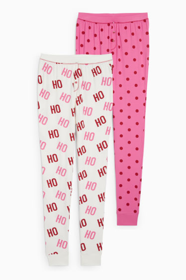 Damen - Multipack 2er - Weihnachts-Pyjamahose - HoHoHo - gemustert - pink