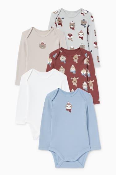 Bébés garçons - Lot de 5 - animaux de la forêt - bodys pour bébé - bleu