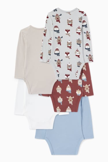 Bébés garçons - Lot de 5 - animaux de la forêt - bodys pour bébé - bleu