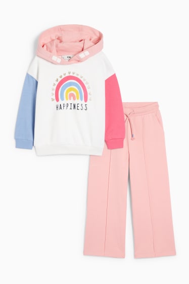 Bambini - Arcobaleno - set - felpa con cappuccio e pantaloni sportivi - 2 pezzi - bianco