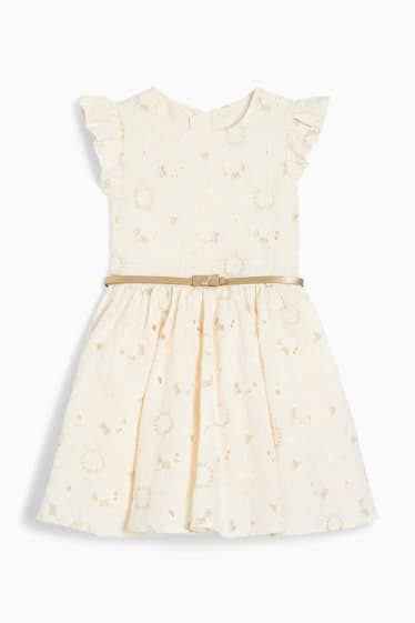 Bambine - Vestito con cintura - a fiori - bianco crema