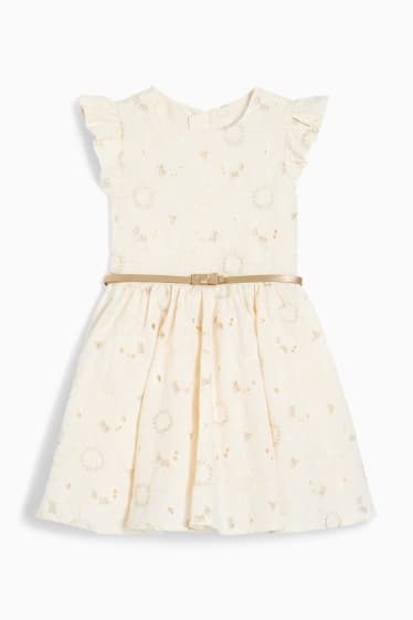 Enfants - Robe à ceinture - à fleurs - blanc crème