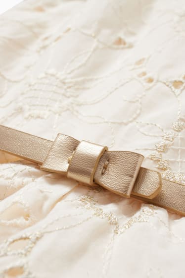 Bambine - Vestito con cintura - a fiori - bianco crema