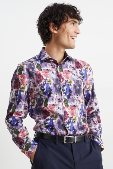 Pánské - Business košile - slim fit - cutaway - snadné žehlení - světle fialová