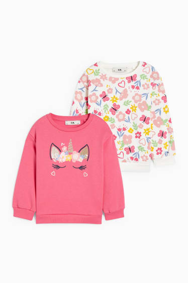 Kinder - Multipack 2er - Einhorn und Blumen - Sweatshirt - pink