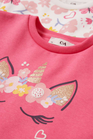 Kinderen - Set van 2 - eenhoorn en bloemen - sweatshirt - fuchsiarood