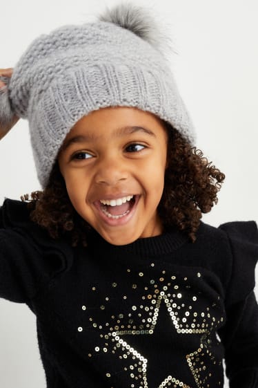 Enfants filles - Bonnet en maille - gris