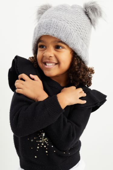 Enfants filles - Bonnet en maille - gris