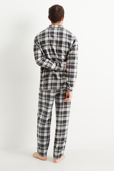 Heren - Flanellen pyjama - geruit - donkergrijs