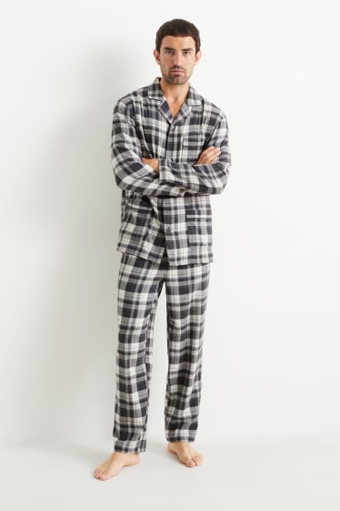 Hombre - Pijama de franela - de cuadros - gris oscuro