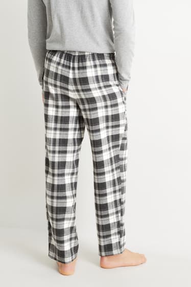 Hommes - Pantalon de pyjama en flanelle - à carreaux - gris