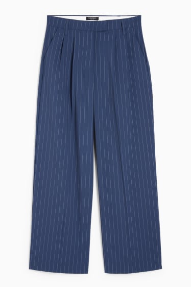 Dámské - CLOCKHOUSE - plátěné kalhoty - mid waist - wide leg - pruhované - modrá