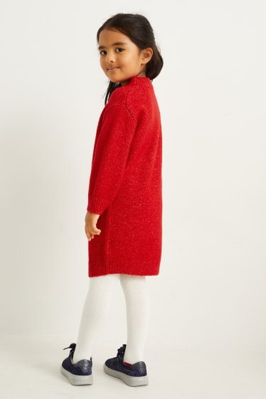 Kinder Mädchen - Tiere - Set - Weihnachts-Strickkleid und Strumpfhose - rot