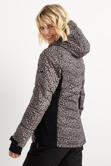 Dames - Ski-jas met capuchon - met patroon - zwart