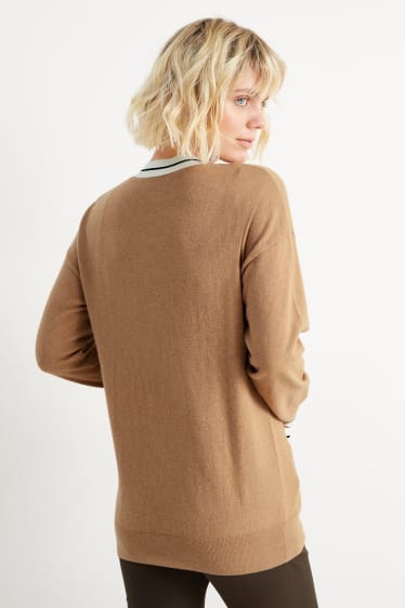 Femei - Cardigan tricotat cu conținut de cașmir - maro deschis