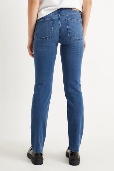 Femei - Straight jeans cu ștrasuri - talie medie - denim-albastru