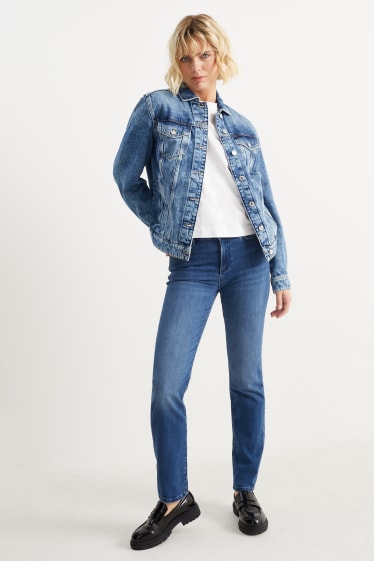 Dames - Straight jeans met strass-steentjes - mid waist - jeansblauw