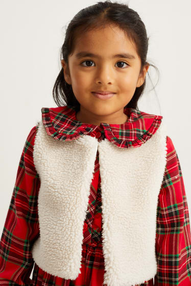Bambini - Set - vestito, gilet in pelo teddy e calzamaglia - 3 pezzi - rosso scuro