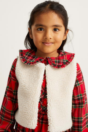 Kinderen: meisjes - Set - jurk, vest van teddybont en maillot - 3-delig - donkerrood
