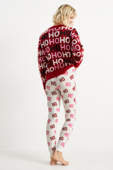 Damen - Multipack 2er - Weihnachts-Pyjamahose - HoHoHo - gemustert - pink
