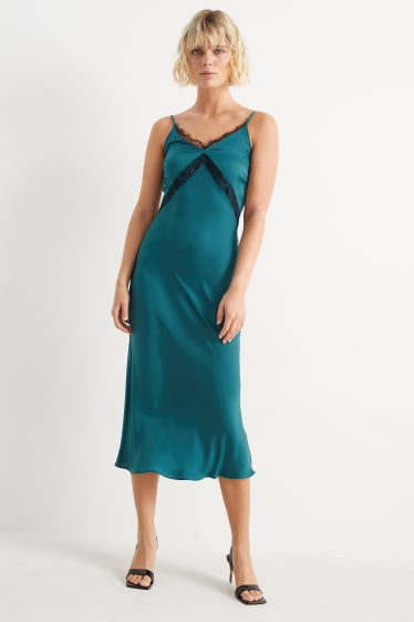 Women - Empire dress with lace - dark green