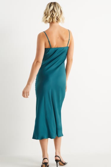 Damen - Empirekleid mit Spitze - dunkelgrün