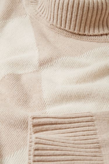 Femmes - Pull à col roulé en cachemire mélangé - à carreaux - beige