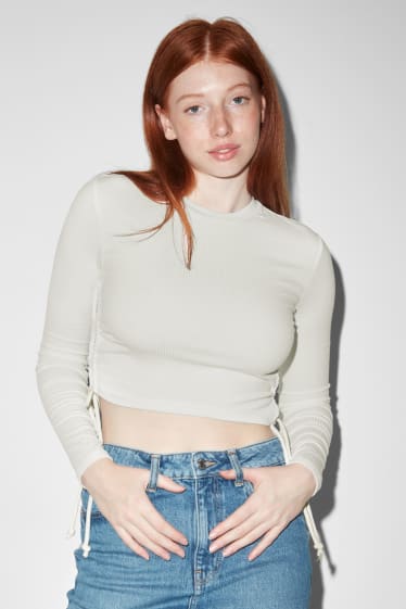 Femei - CLOCKHOUSE - tricou crop cu mânecă lungă - alb
