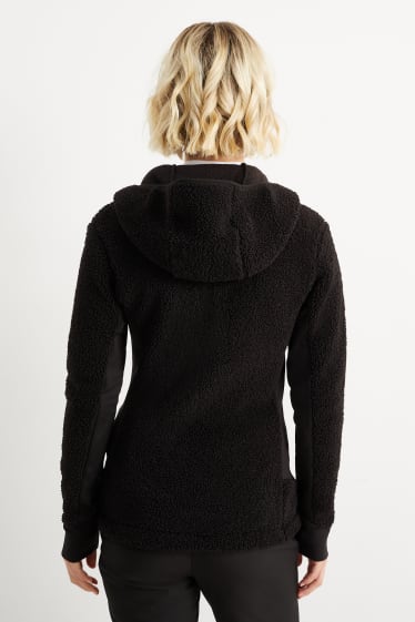 Damen - Teddy-Sweatjacke mit Kapuze - schwarz