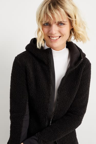 Damen - Teddy-Sweatjacke mit Kapuze - schwarz