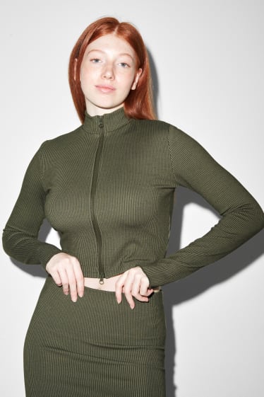 Teens & young adults - CLOCKHOUSE - cropped zip-through sweatshirt - dark green