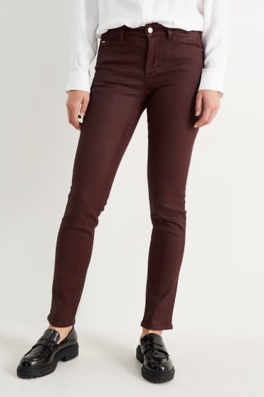 Damen - Slim Jeans - Mid Waist - dunkelrot