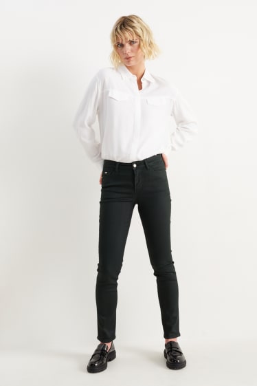 Dames - Slim jeans - mid waist - donkergroen