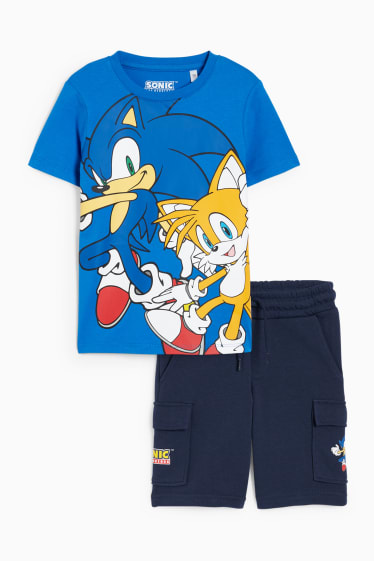 Children - Sonic - set - short sleeve T-shirt and cargo sweat shorts - 2 piece - dark blue