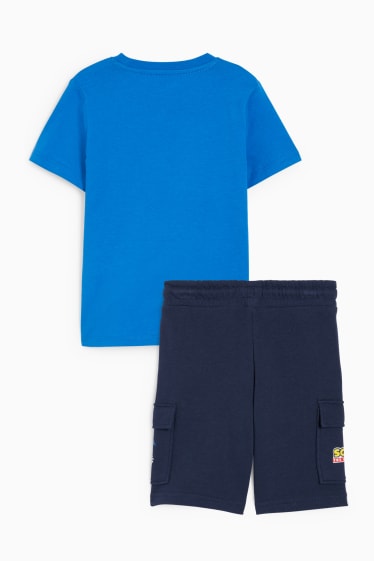Dzieci - Sonic- komplet - koszulka z krótkim rękawem i dresowe szorty bojówki - 2 części - ciemnoniebieski