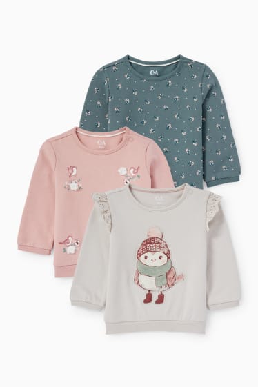 Baby Mädchen - Multipack 5er - Vögelchen und Blümchen - Baby-Sweatshirt - beige
