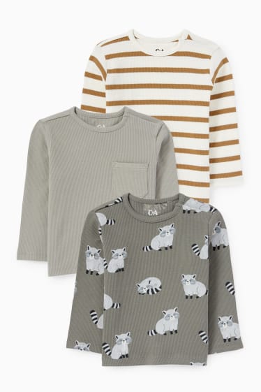 Baby Jungen - Multipack 3er - Waschbär - Baby-Langarmshirt - cremeweiss