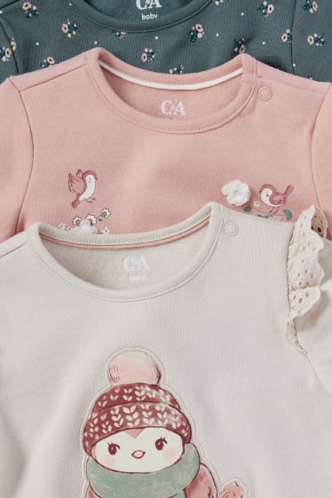 Baby Mädchen - Multipack 5er - Vögelchen und Blümchen - Baby-Sweatshirt - beige