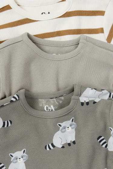 Baby Jungen - Multipack 3er - Waschbär - Baby-Langarmshirt - cremeweiss