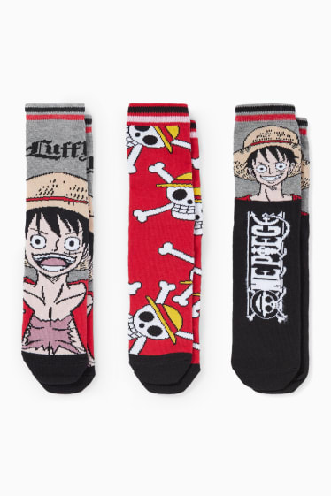 Kinderen: jongens - Set van 3 paar - One Piece - sokken met motief - rood