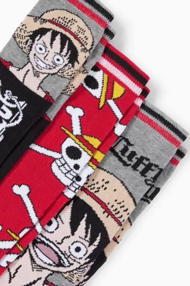Kinderen: jongens - Set van 3 paar - One Piece - sokken met motief - rood