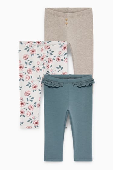 Bébés - Lot de 3 - petites fleurs - leggings chauds pour bébé - beige clair