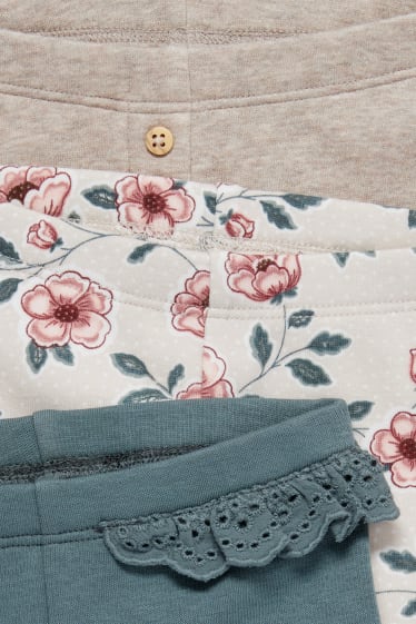 Bébés filles - Lot de 3 - petites fleurs - leggings chauds pour bébé - beige clair