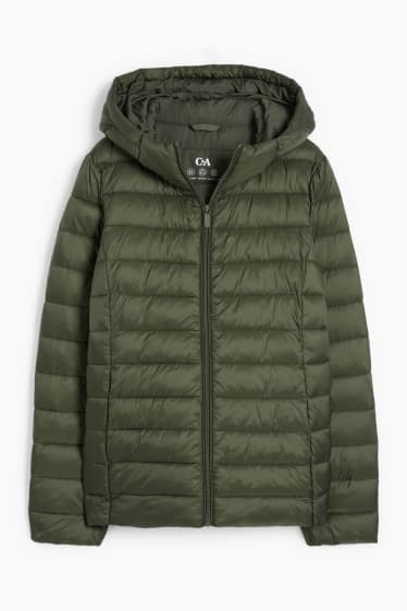 Women - Quilted jacket with hood - green